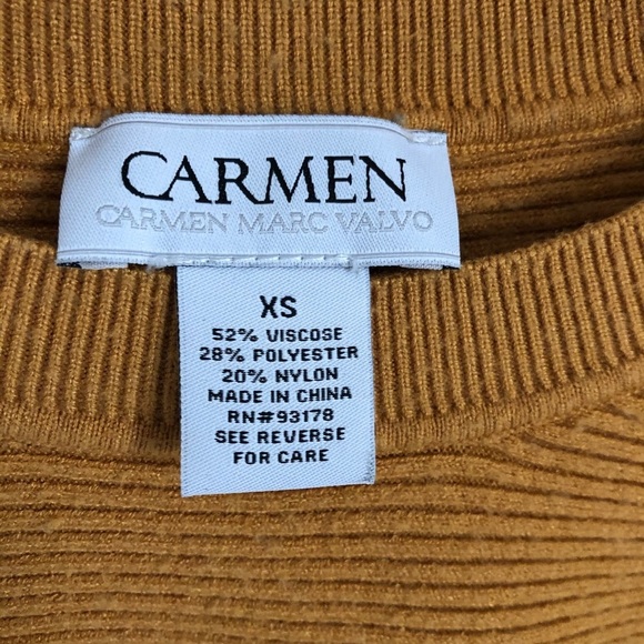 CARMEN Marc Valvo Zipper Sleeve Crew Neck Ribbed Yellow Knit Sweater Size XS - Picture 9 of 12